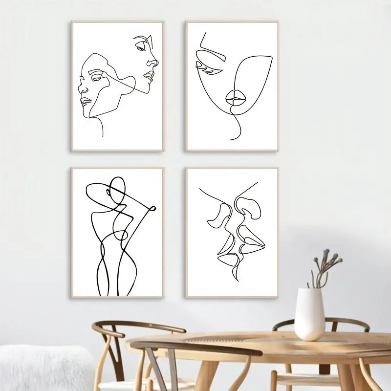 4pcs Minimalist Woman Body Line Art Canvas