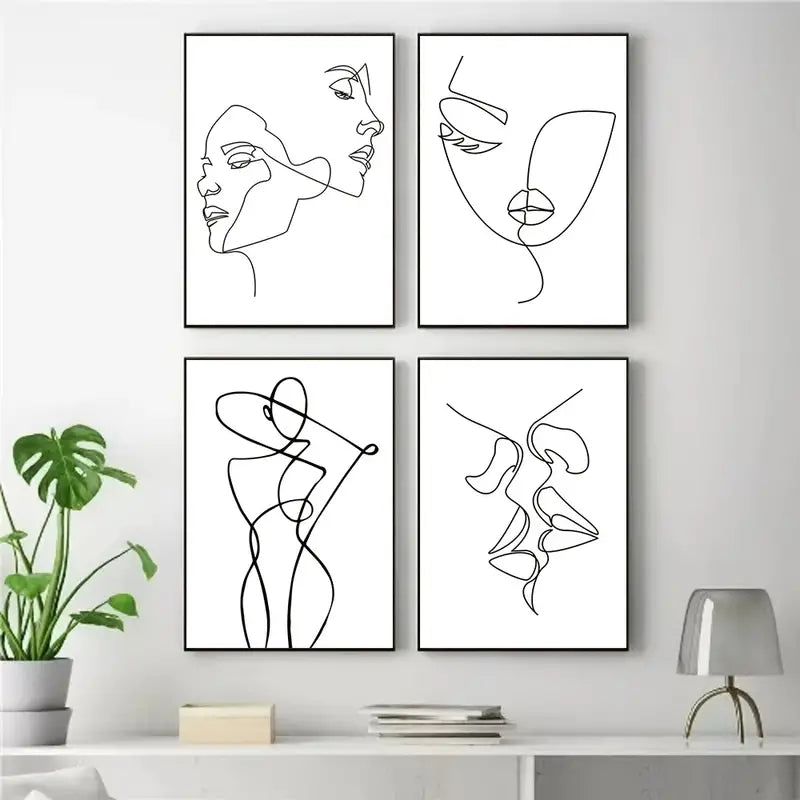 4pcs Minimalist Woman Body Line Art Canvas