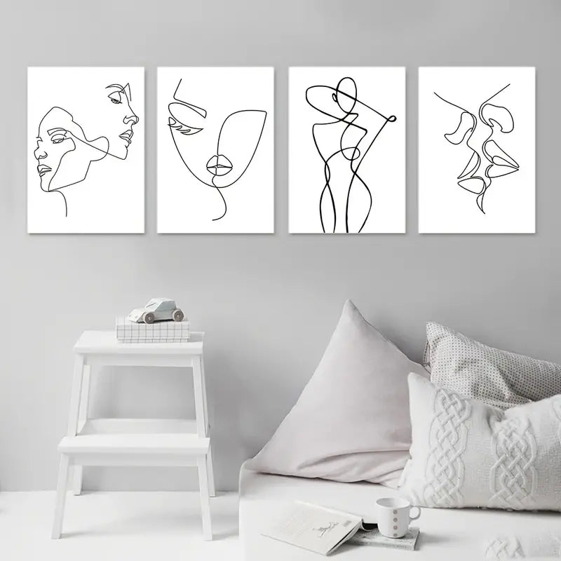 4pcs Minimalist Woman Body Line Art Canvas
